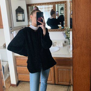 BLACK FORMAL WRAP COAT WITH JEWEL EMBELLISHMENT